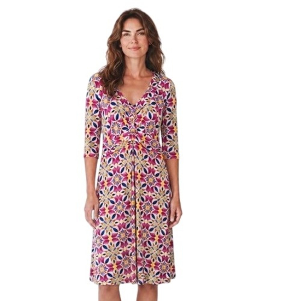 Ellen Eisemann Floral Babydoll Empire Waist Womens size Medium Casual Knit Dress